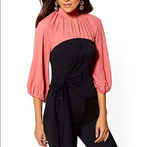 Mock Neck Color Block Blouse